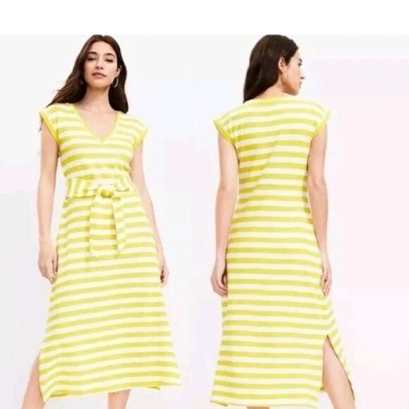 LOFT Yellow and White V-Neck Sundress - Picture 1 of 9
